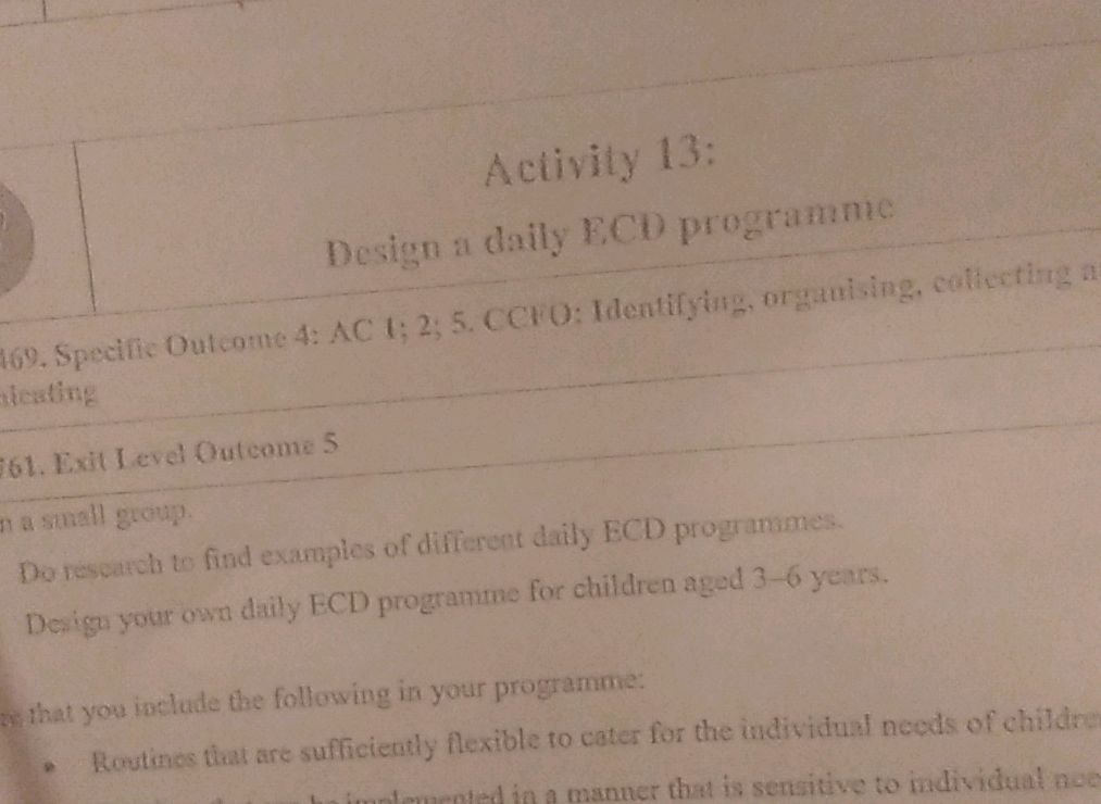 Activity 13: Design a daily ECD programme | StudyX