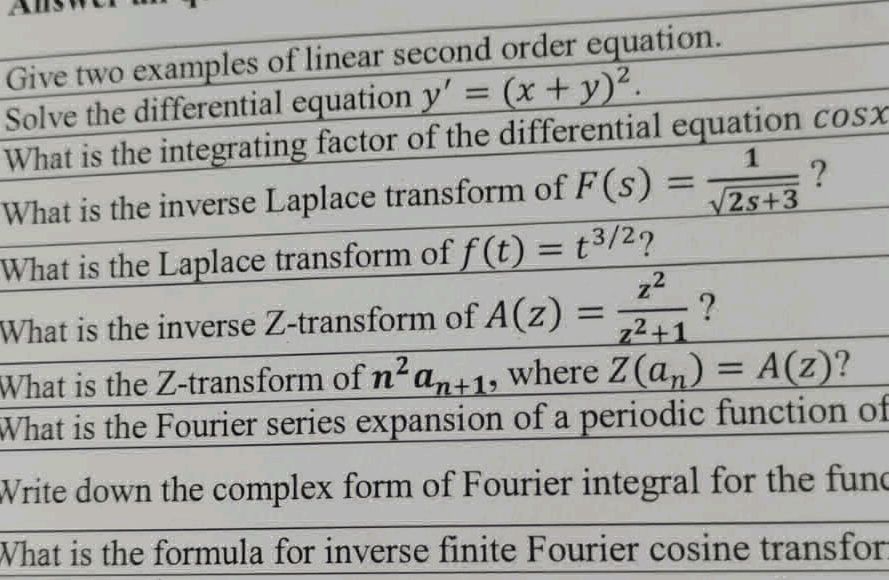 Give two examples of linear second order | StudyX