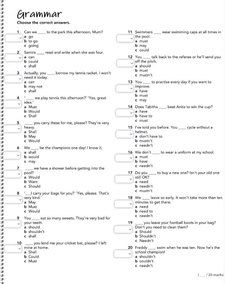 Grammar Choose the correct answers. 1 Can | StudyX