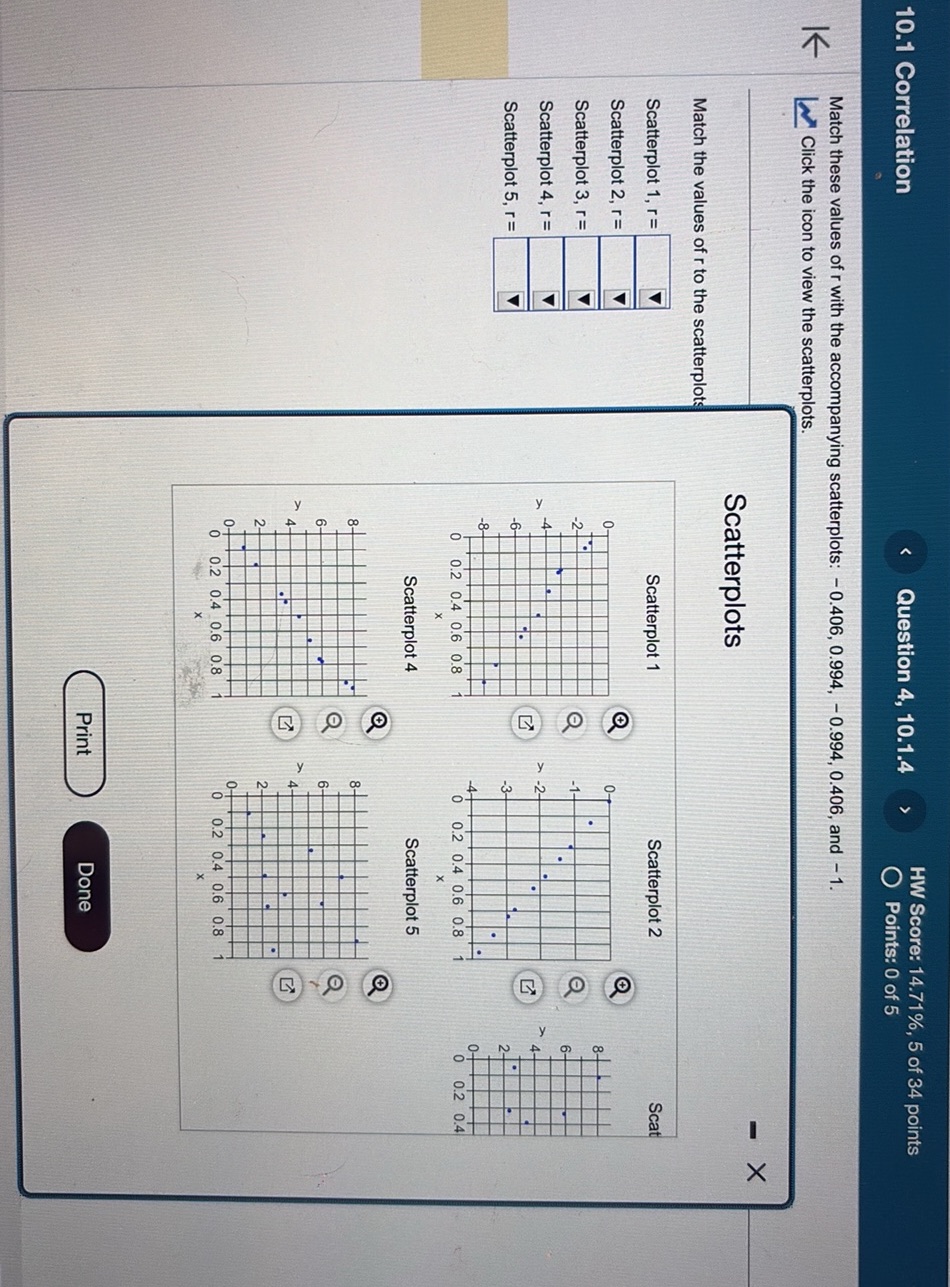 Match these values of r with the