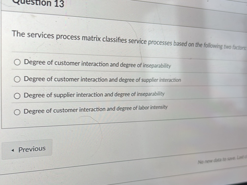 The services process matrix classifies | StudyX