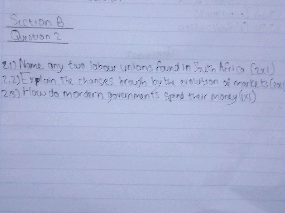 2.1) Name any two labour unions found in | StudyX