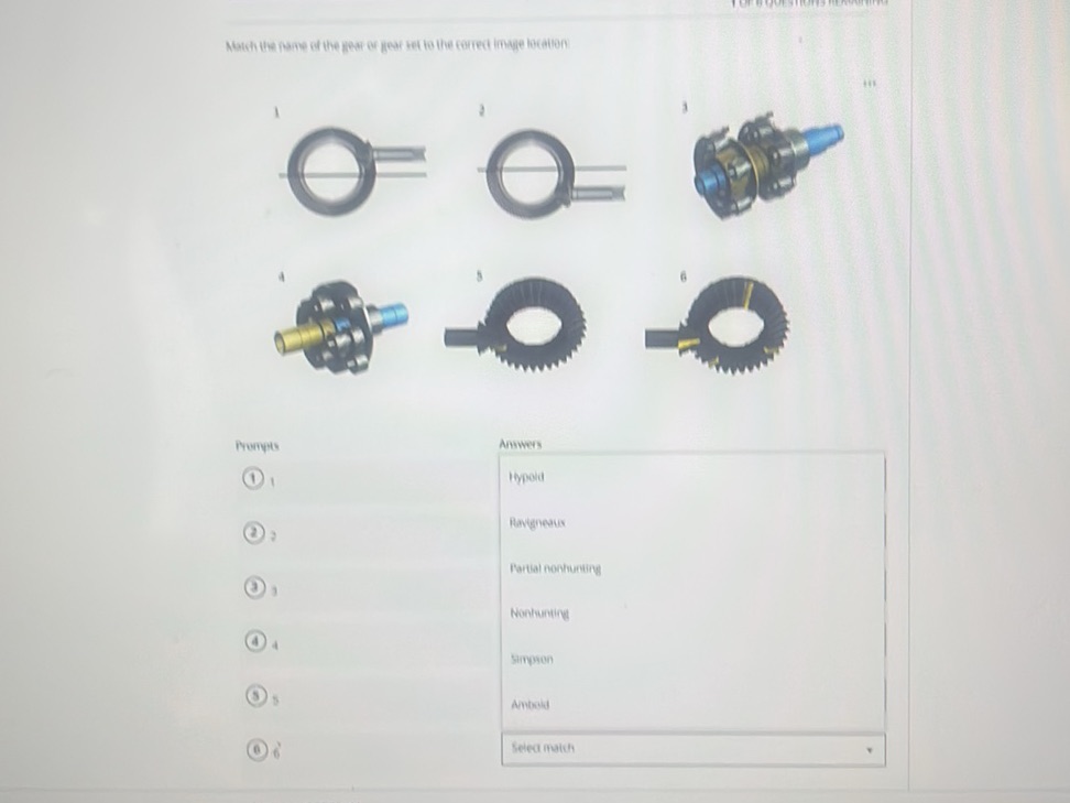 Match the name of the gear or gear set to | StudyX