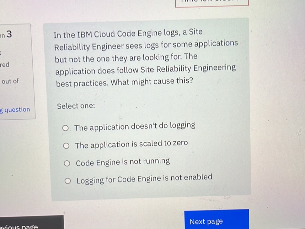 In the IBM Cloud Code Engine logs, a Site | StudyX