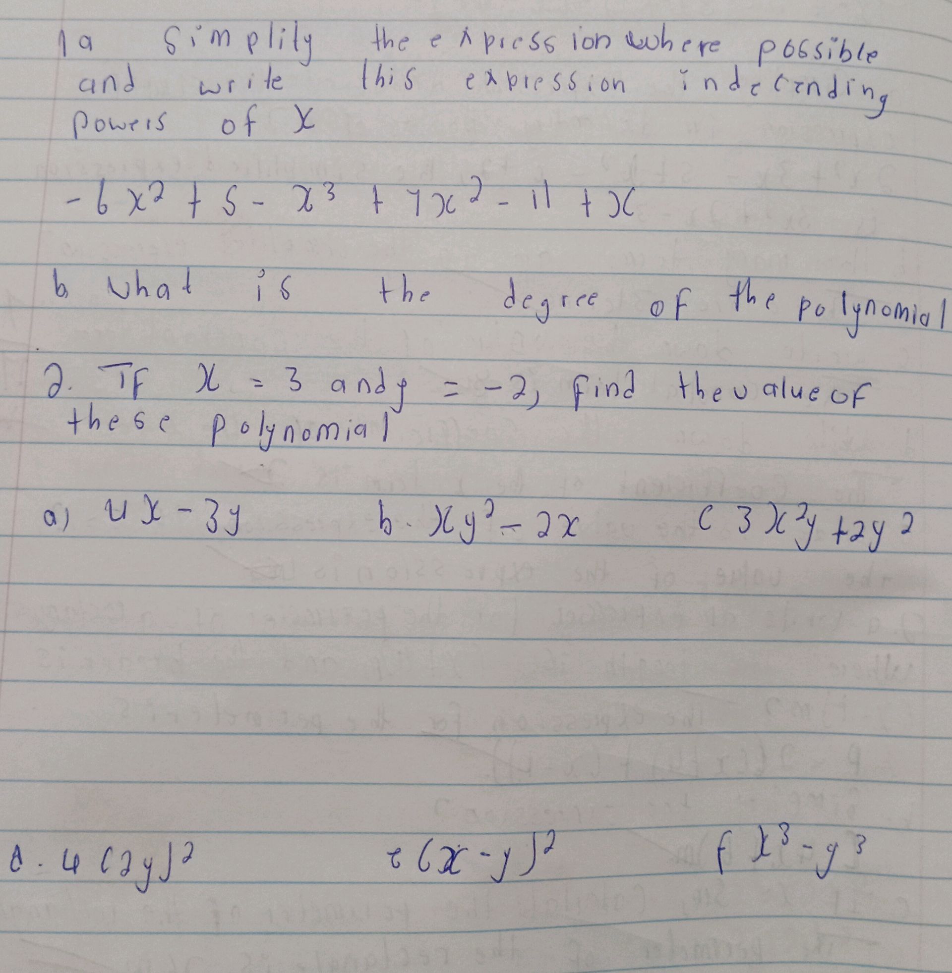 1 a. Simplify the expression where possible
