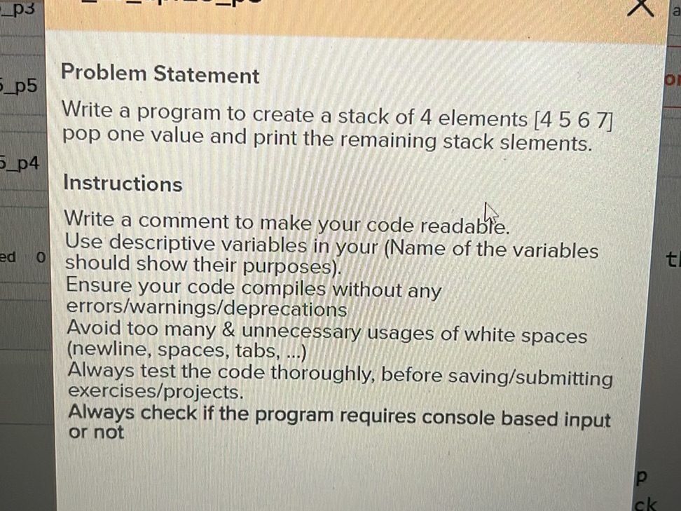 Write a program to create a stack of 4