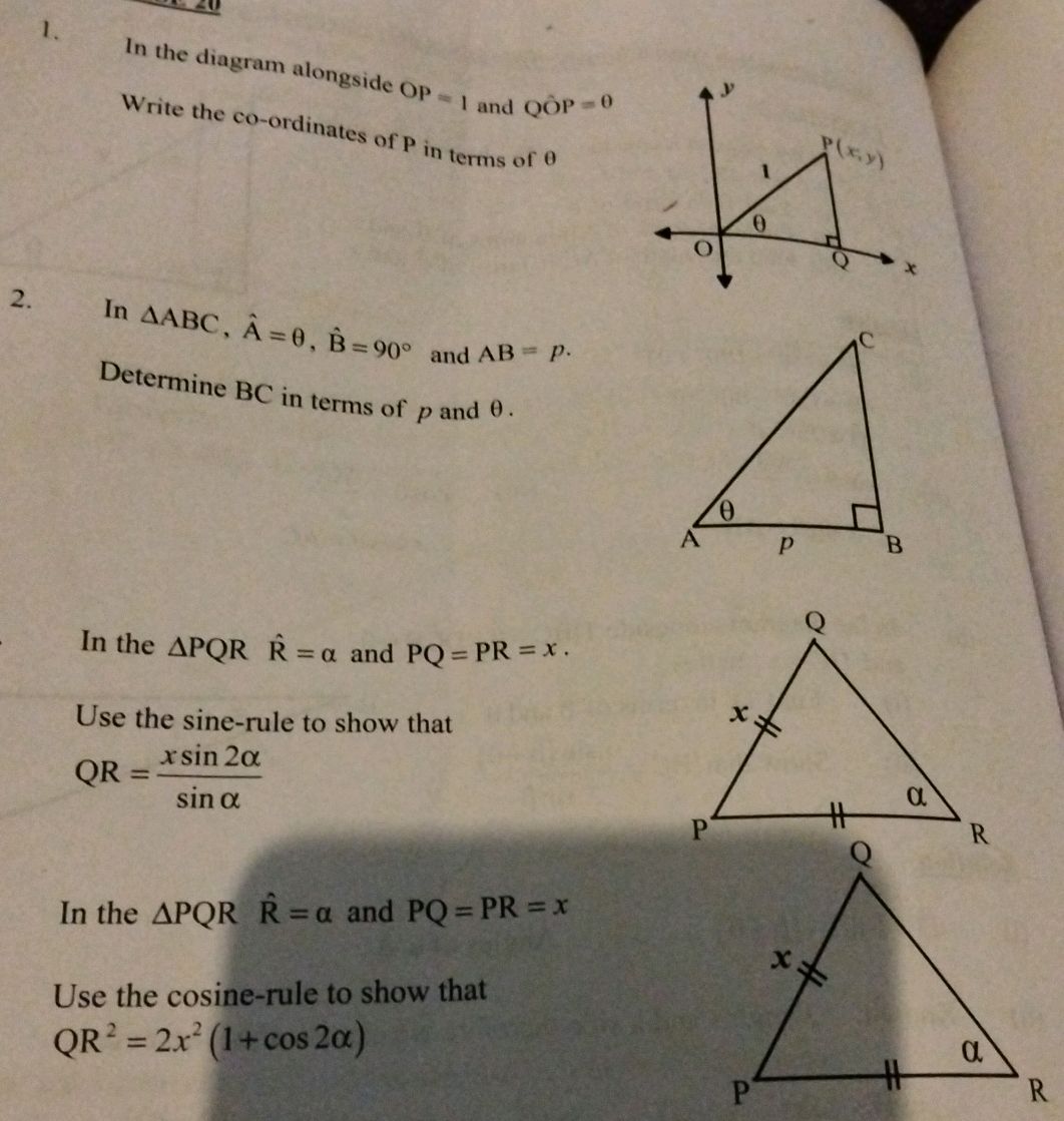 In the diagram alongside OP = 1 and QOP = 0