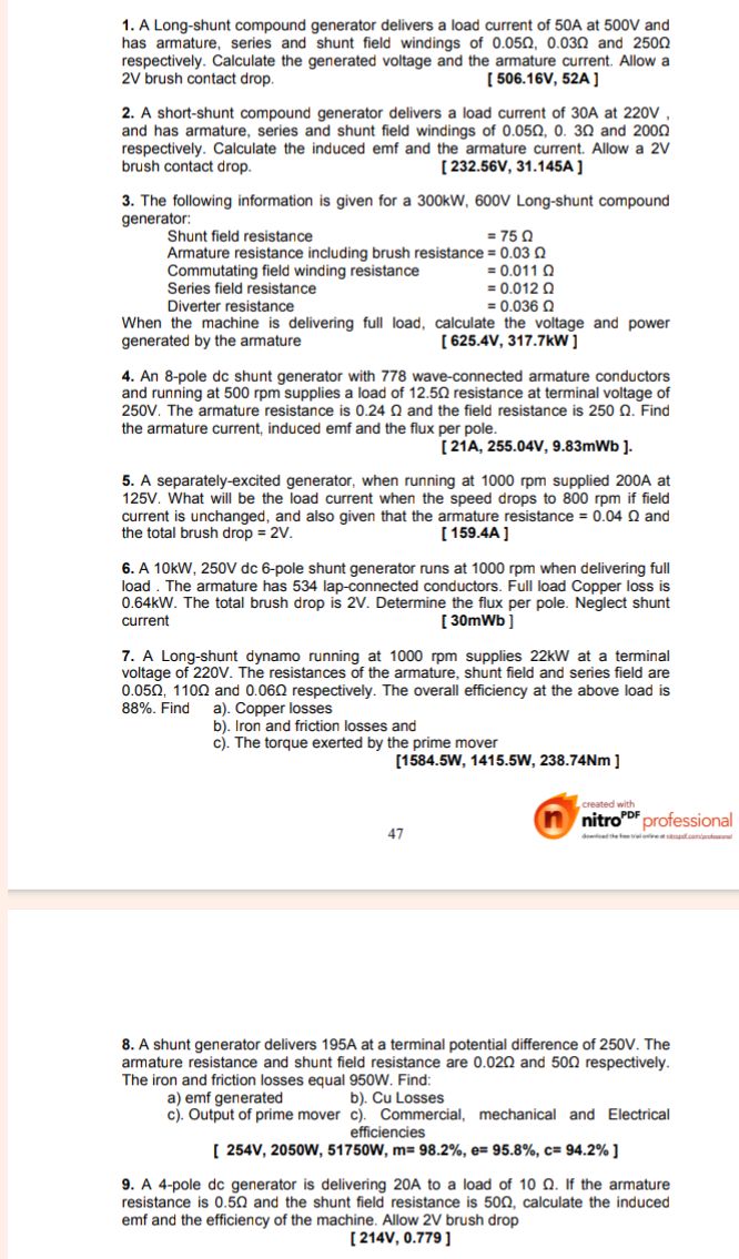 1. A Long-shunt compound generator delivers | StudyX