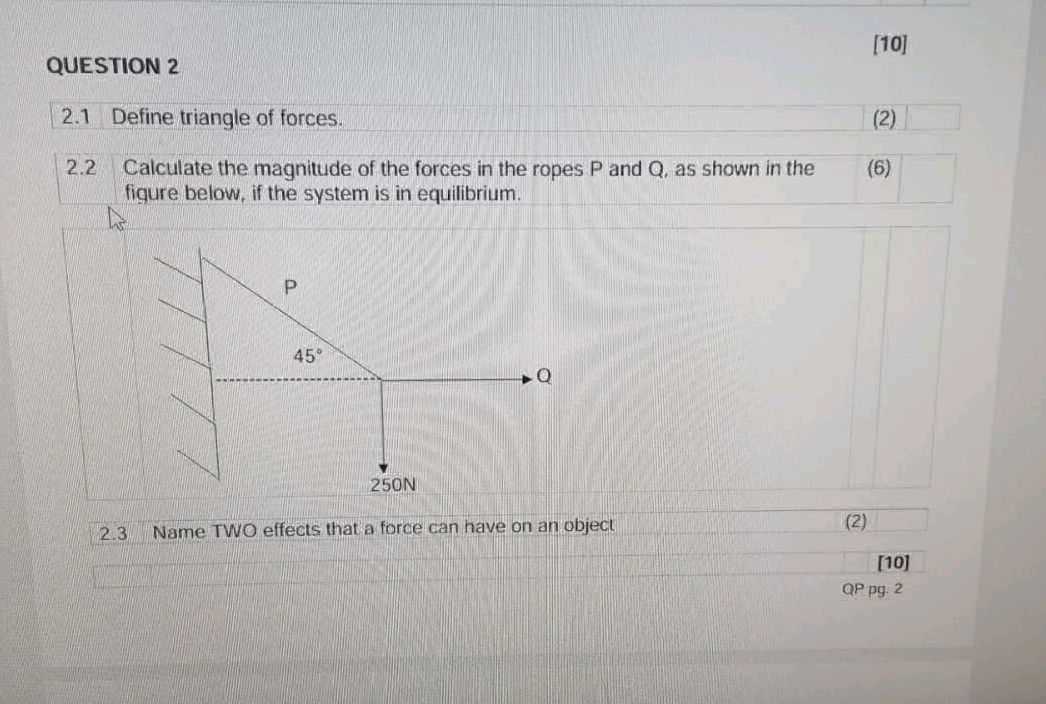 2.1 Define triangle of forces. 2.2 Calculate | StudyX