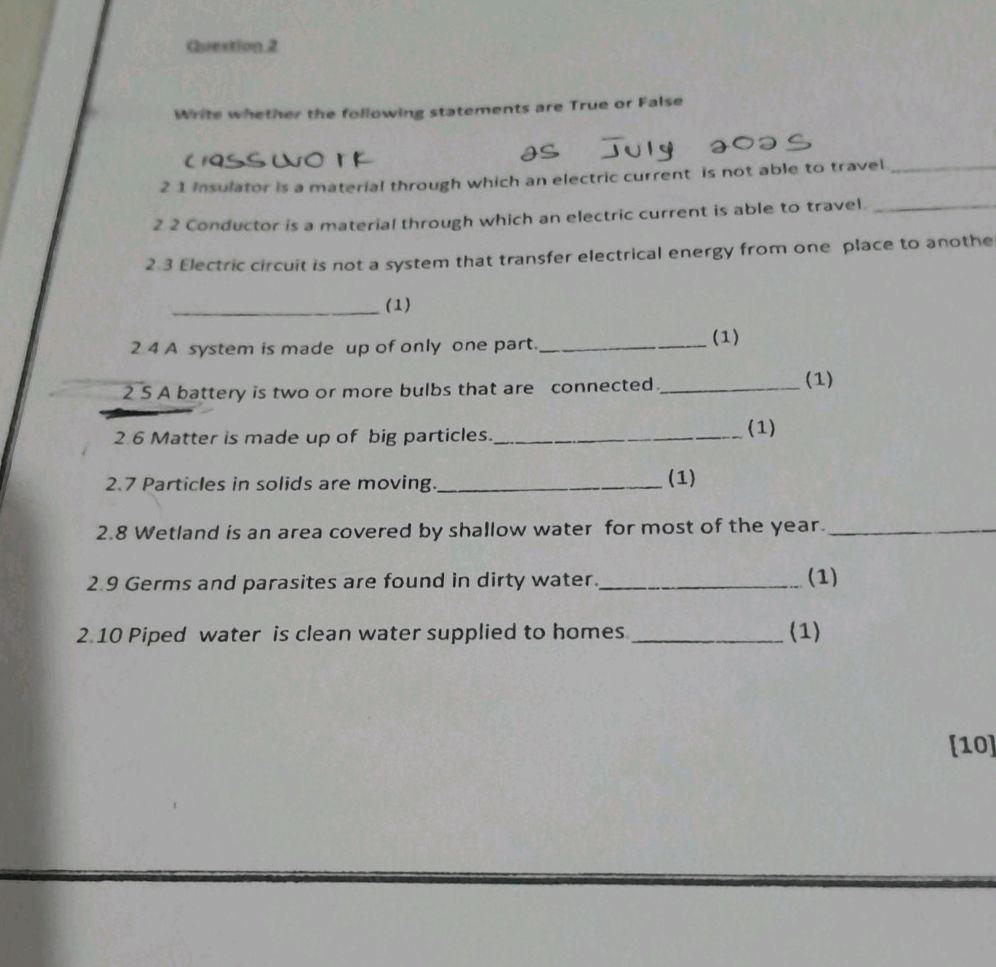 Write whether the following statements are