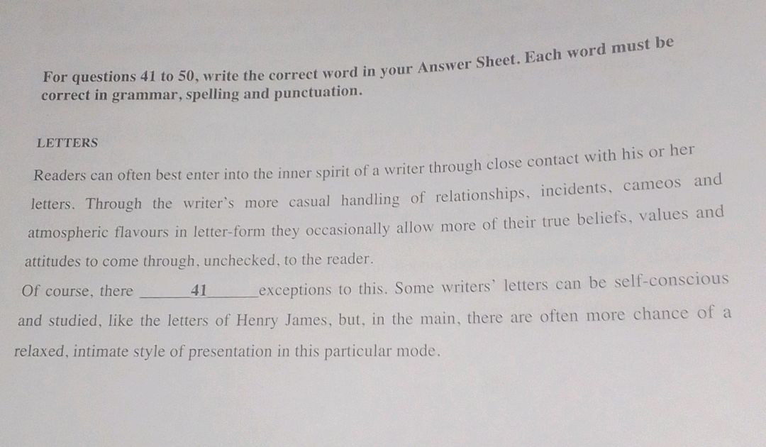 Question 41 For questions 41 to 50, write the correct