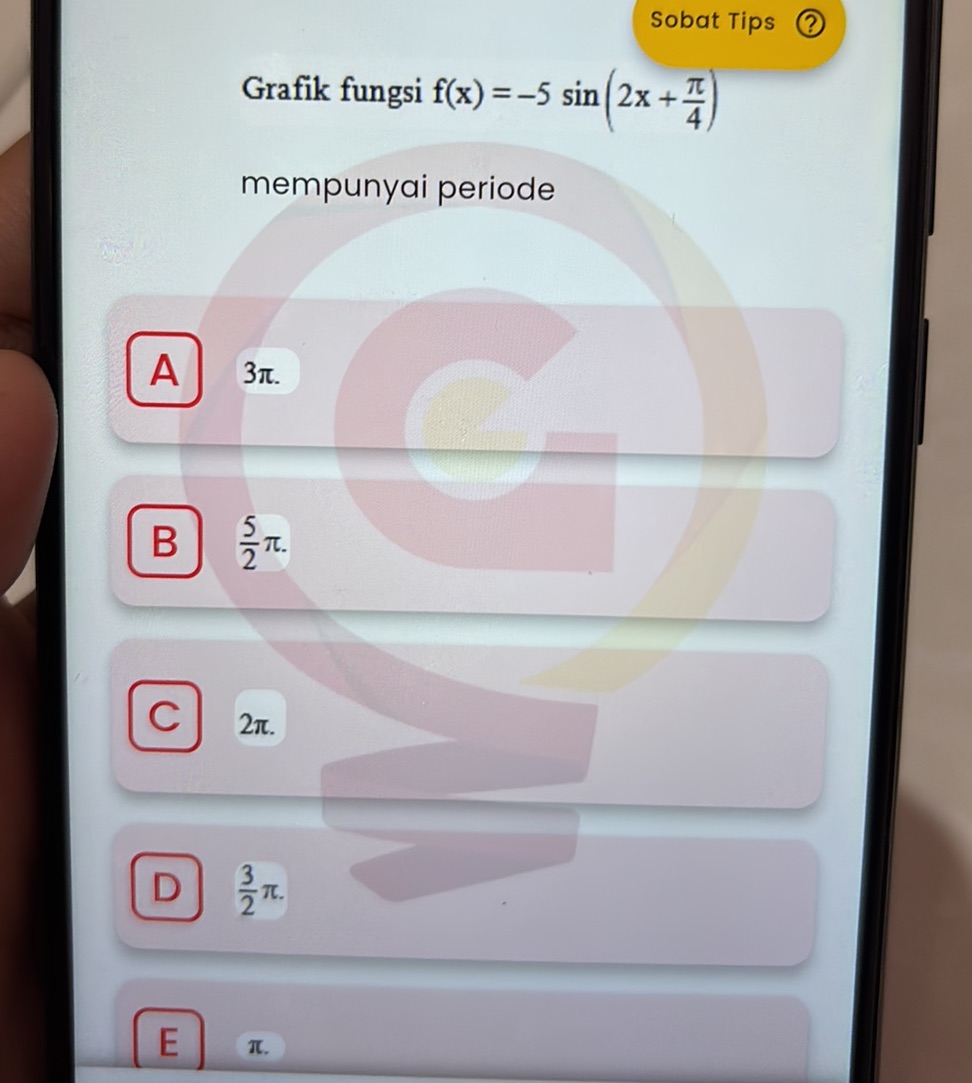 Grafik fungsi f(x) = -5 sin(2x + { }{4})