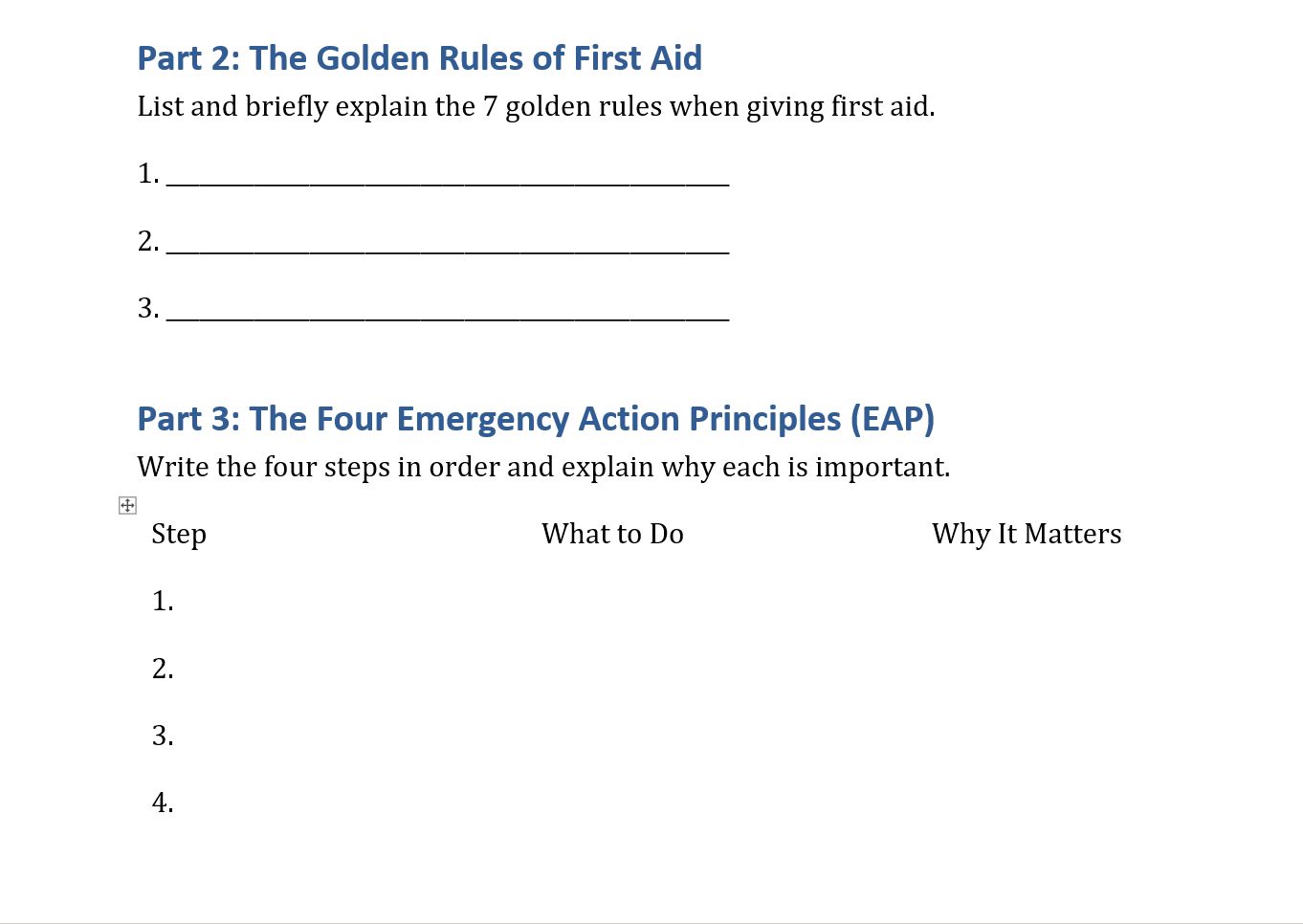 Part 2: The Golden Rules of First Aid List | StudyX