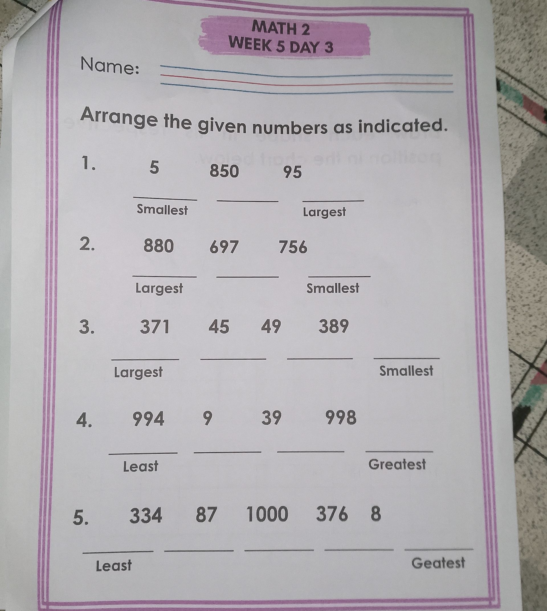 Arrange the given numbers as indicated. 1. | StudyX