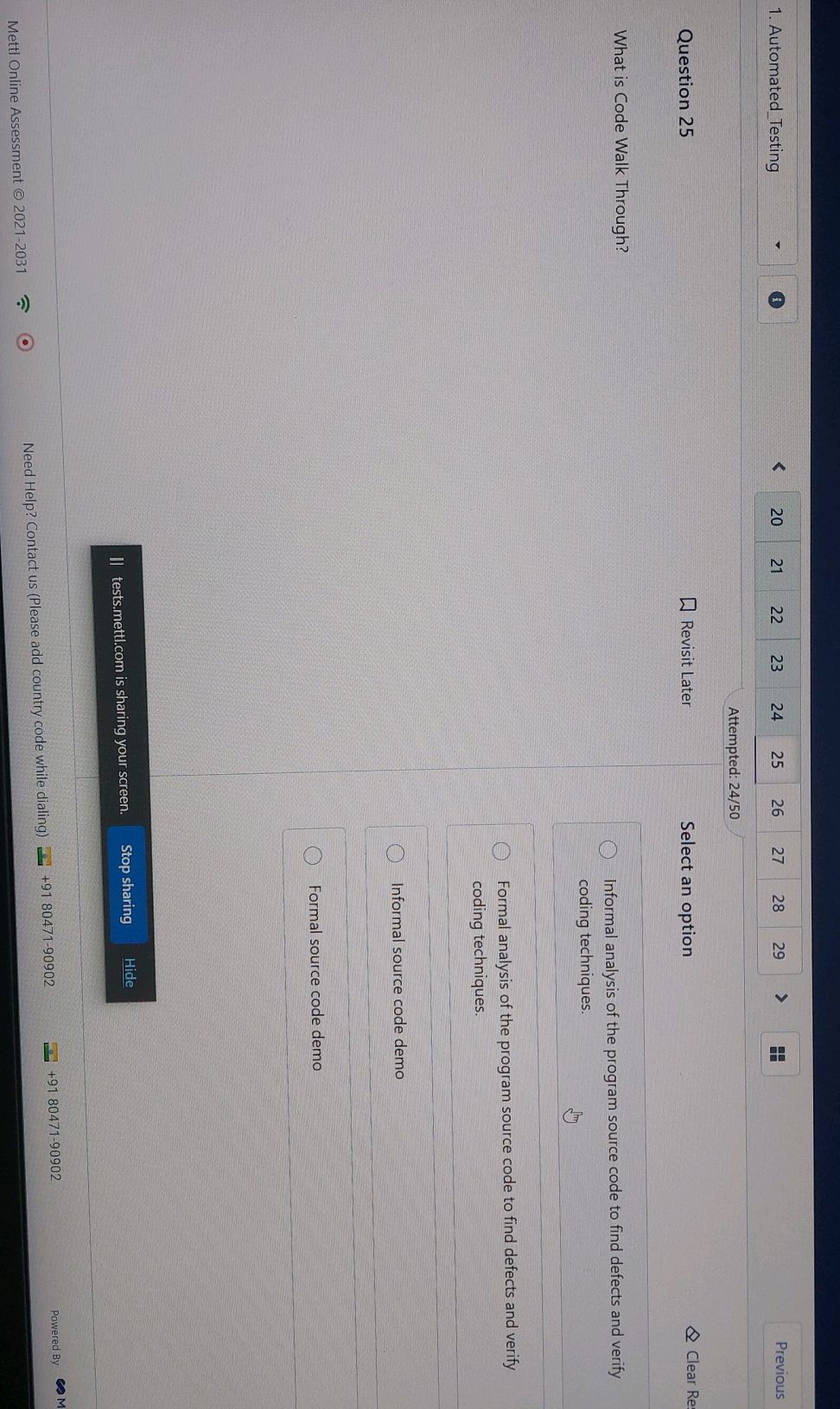 Question 25 What is Code Walk Through? | StudyX