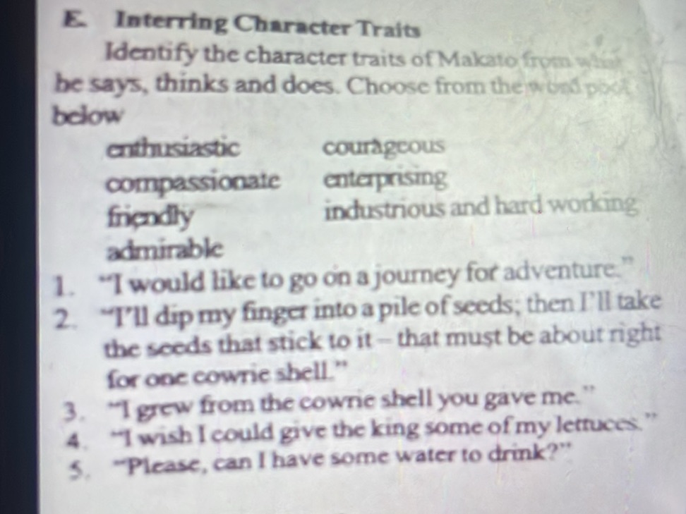 E. Interring Character Traits Identify the | StudyX