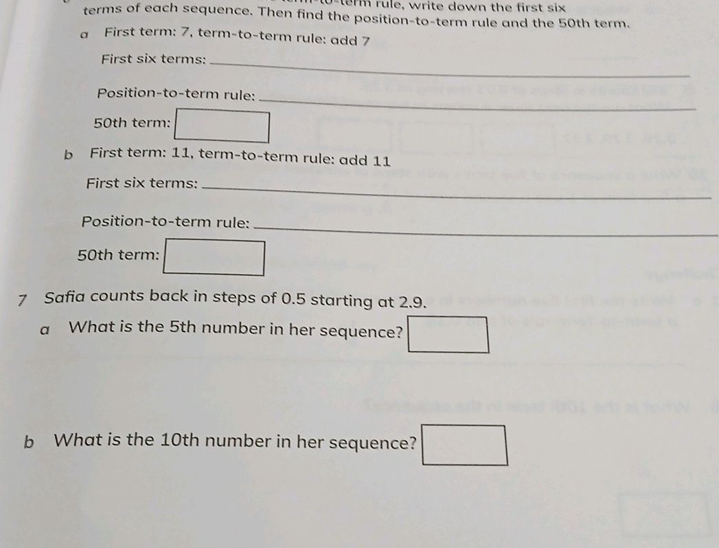 a First term: 7, term-to-term rule: add 7 | StudyX
