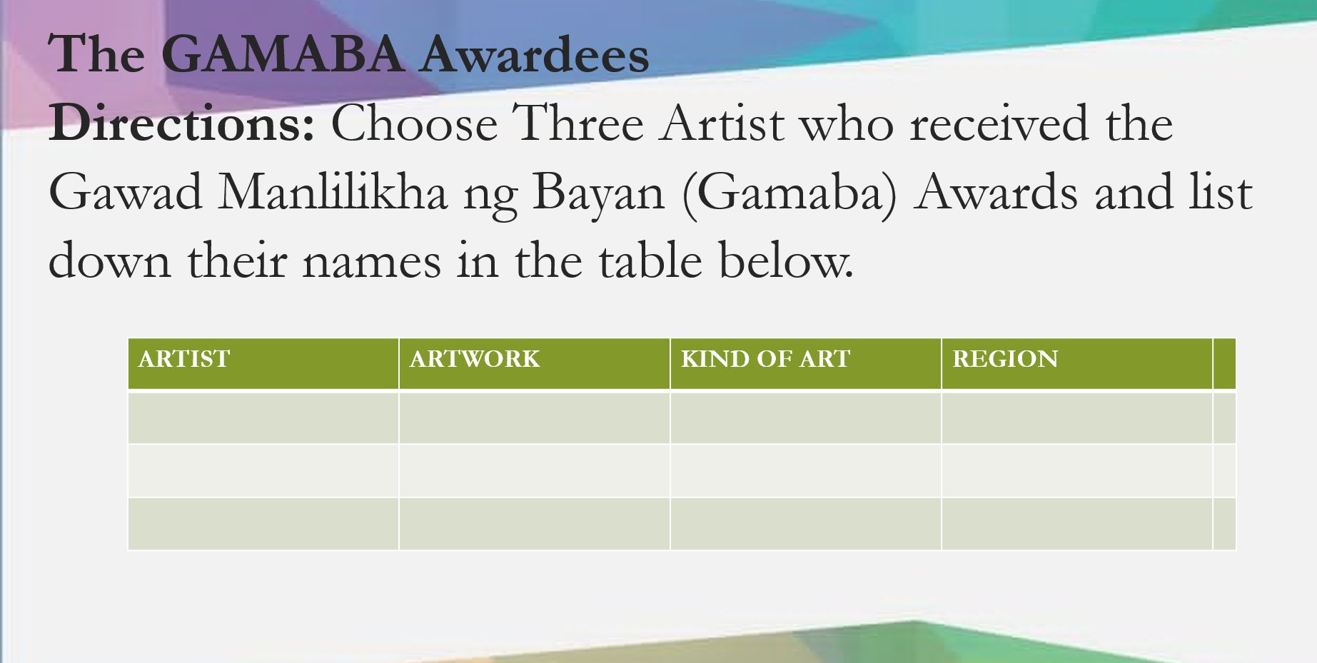 The GAMABA Awardees Directions: Choose | StudyX