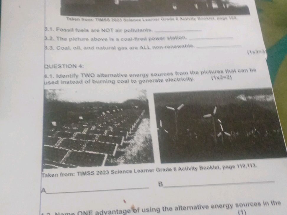4.1. Identify TWO alternative energy sources | StudyX