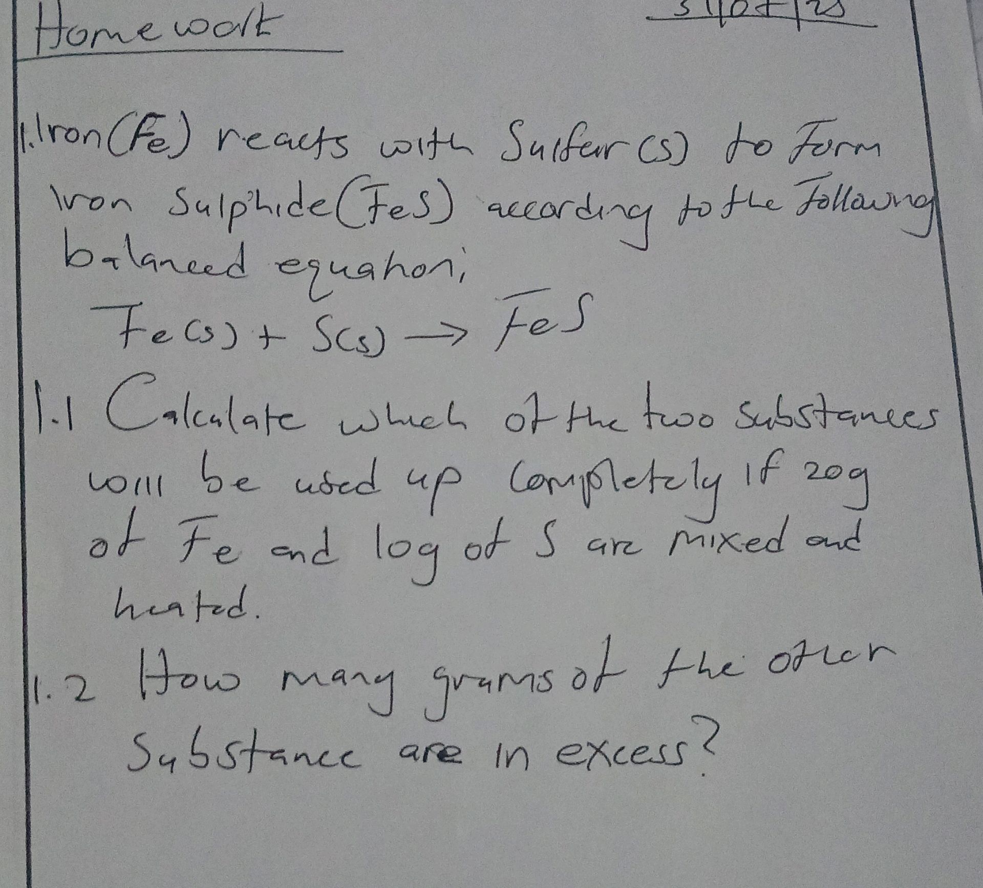 Iron (Fe) reacts with Sulfur (S) to form | StudyX