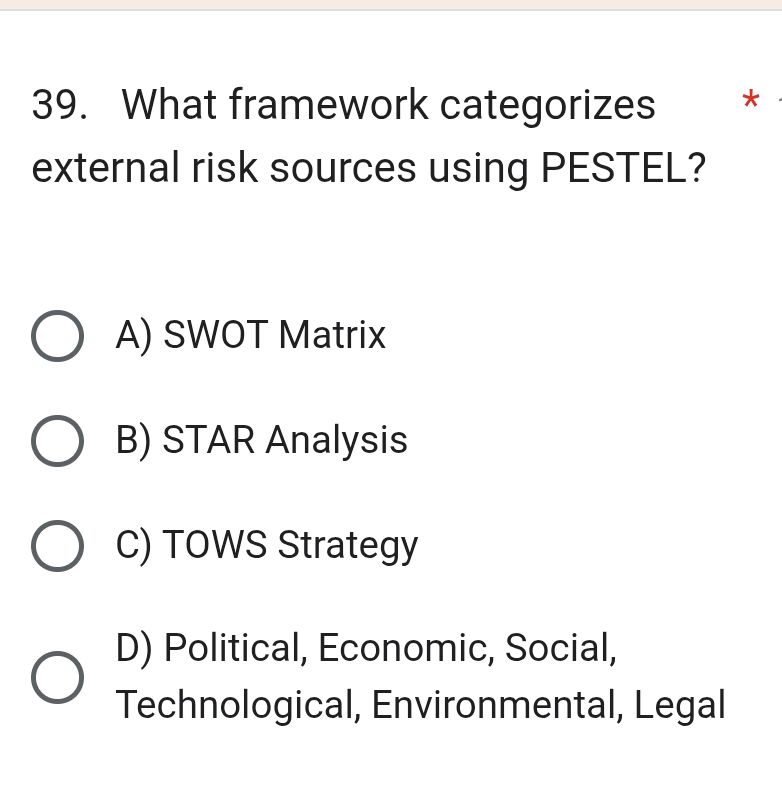39. What framework categorizes external risk | StudyX