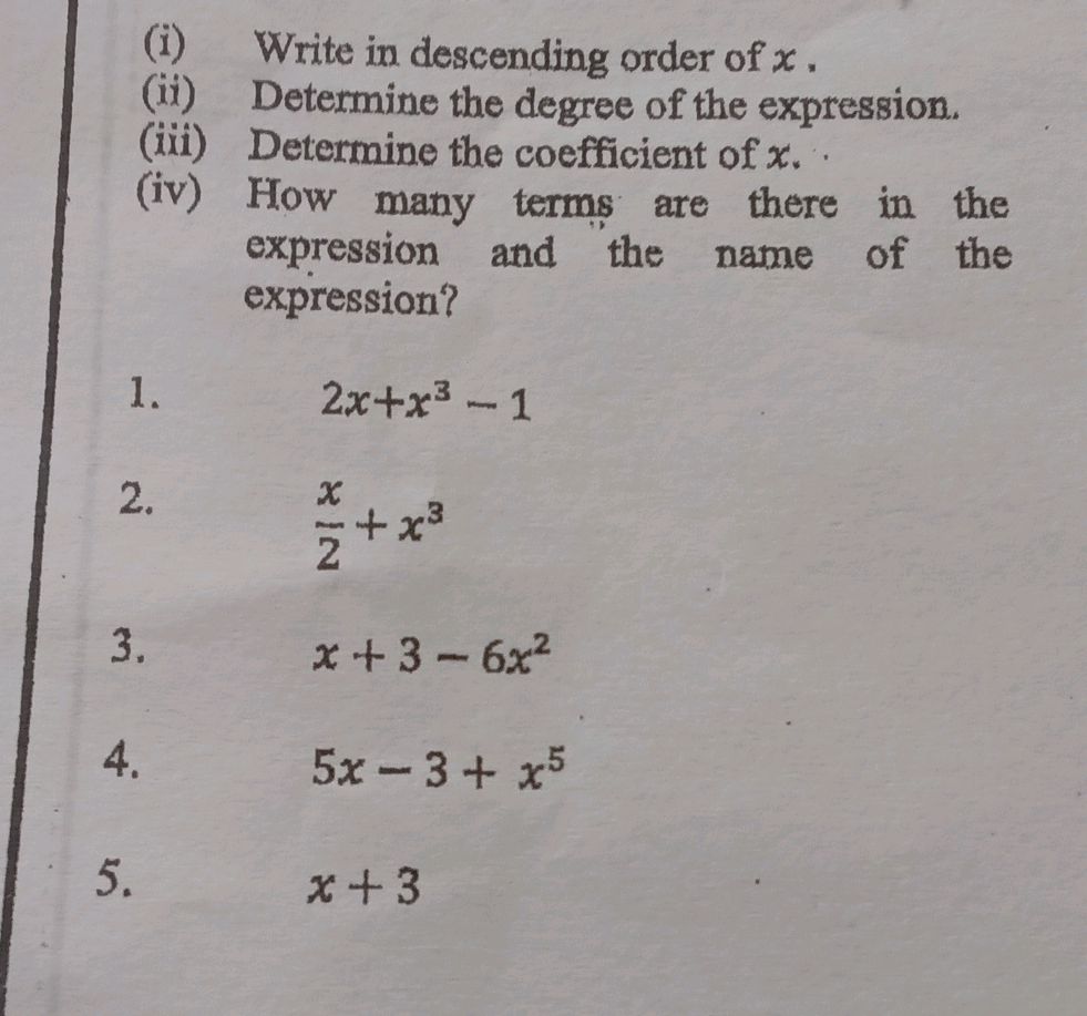 (i) Write in descending order of x. (ii)