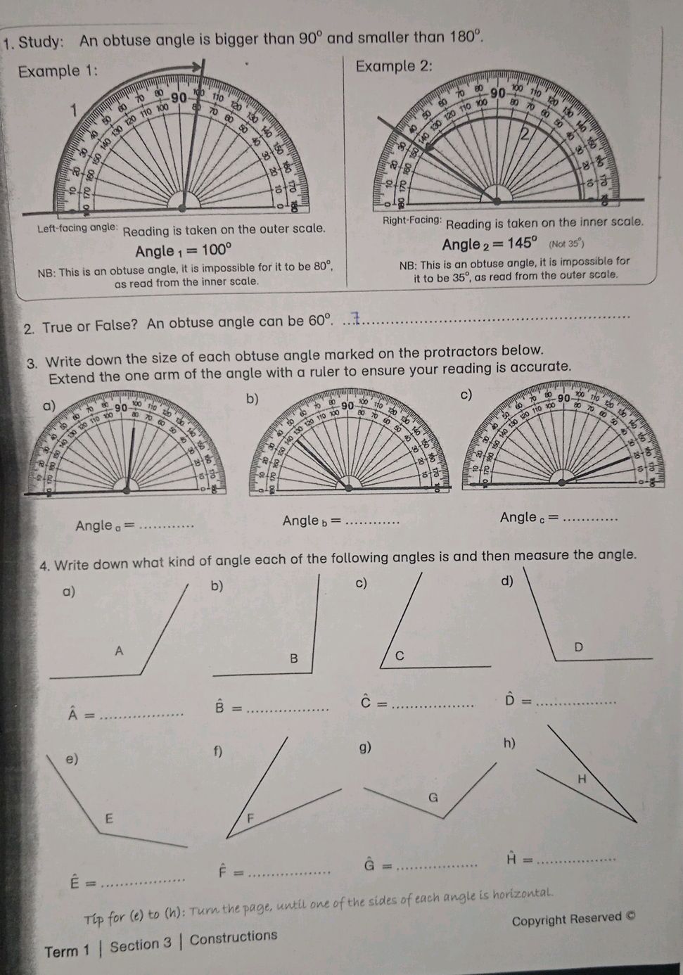 Obtuse Angle Math Questions Study: An obtuse angle is bigger than 90°