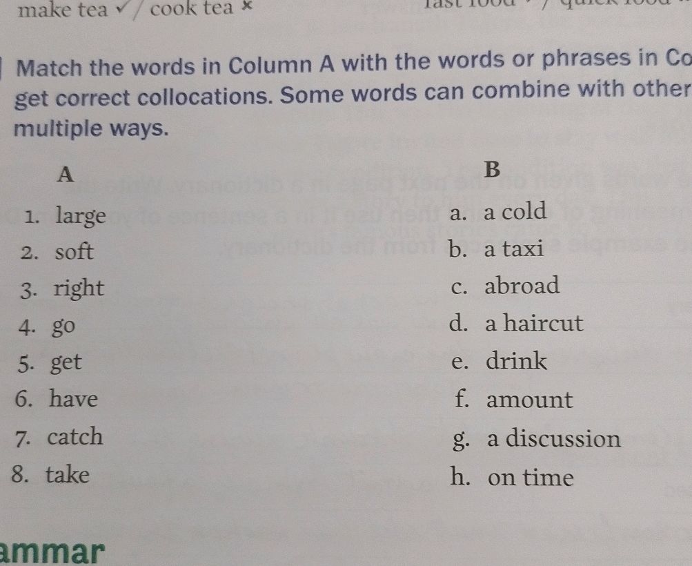 Match the words in Column A with the words | StudyX