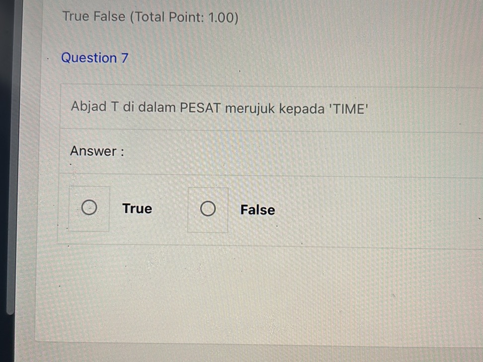 Abjad T di dalam PESAT merujuk kepada 'TIME' | StudyX