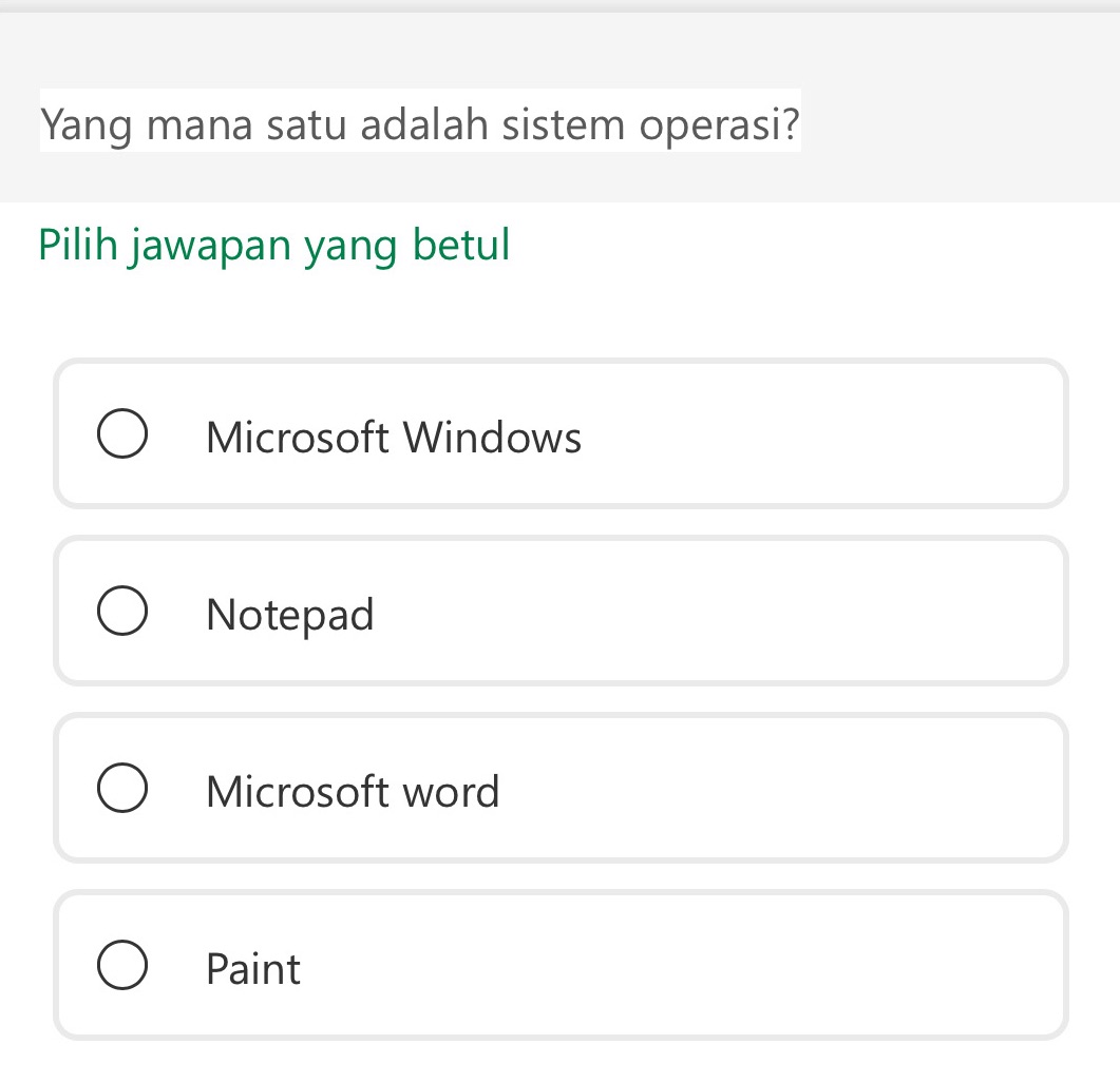 Yang mana satu adalah sistem operasi? Pilih