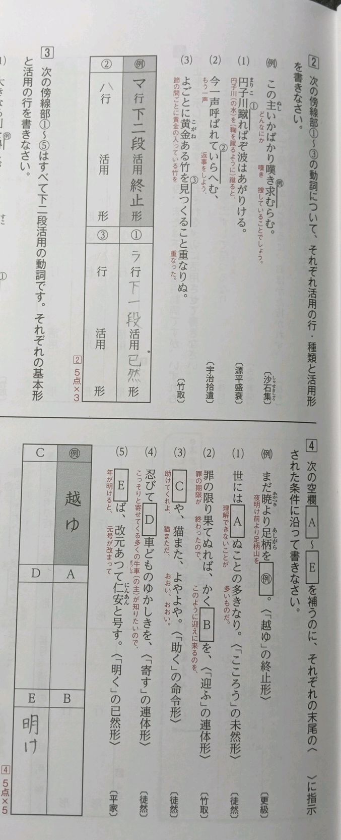 2 次の傍線部①~③の動詞について、それぞれ活用の行・種類と活用形を書きなさい。 4 | StudyX