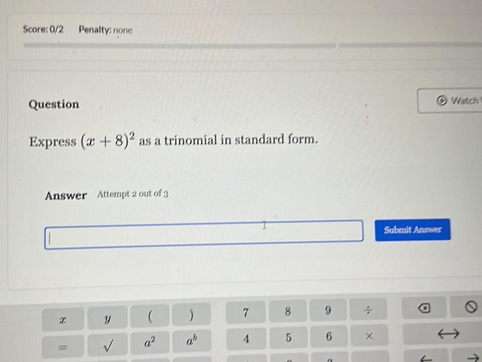 Express $(x + 8)^2$ as a trinomial in