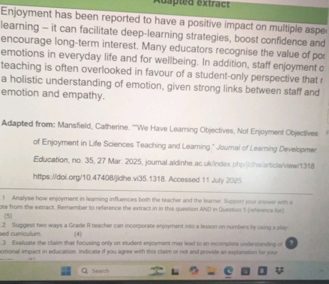 1. Analyse how enjoyment in learning | StudyX