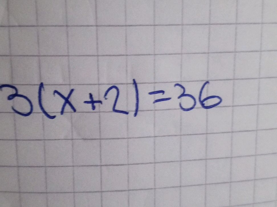 Solving the equation 3(x+2)=36 | StudyX