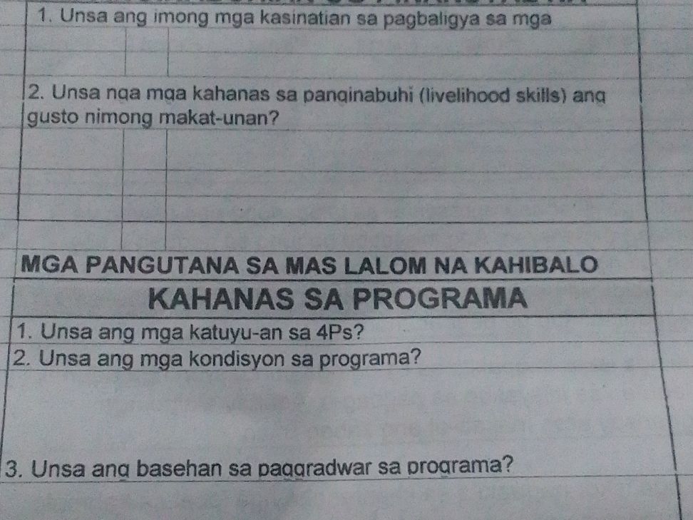 1. Unsa ang imong mga kasinatian sa | StudyX