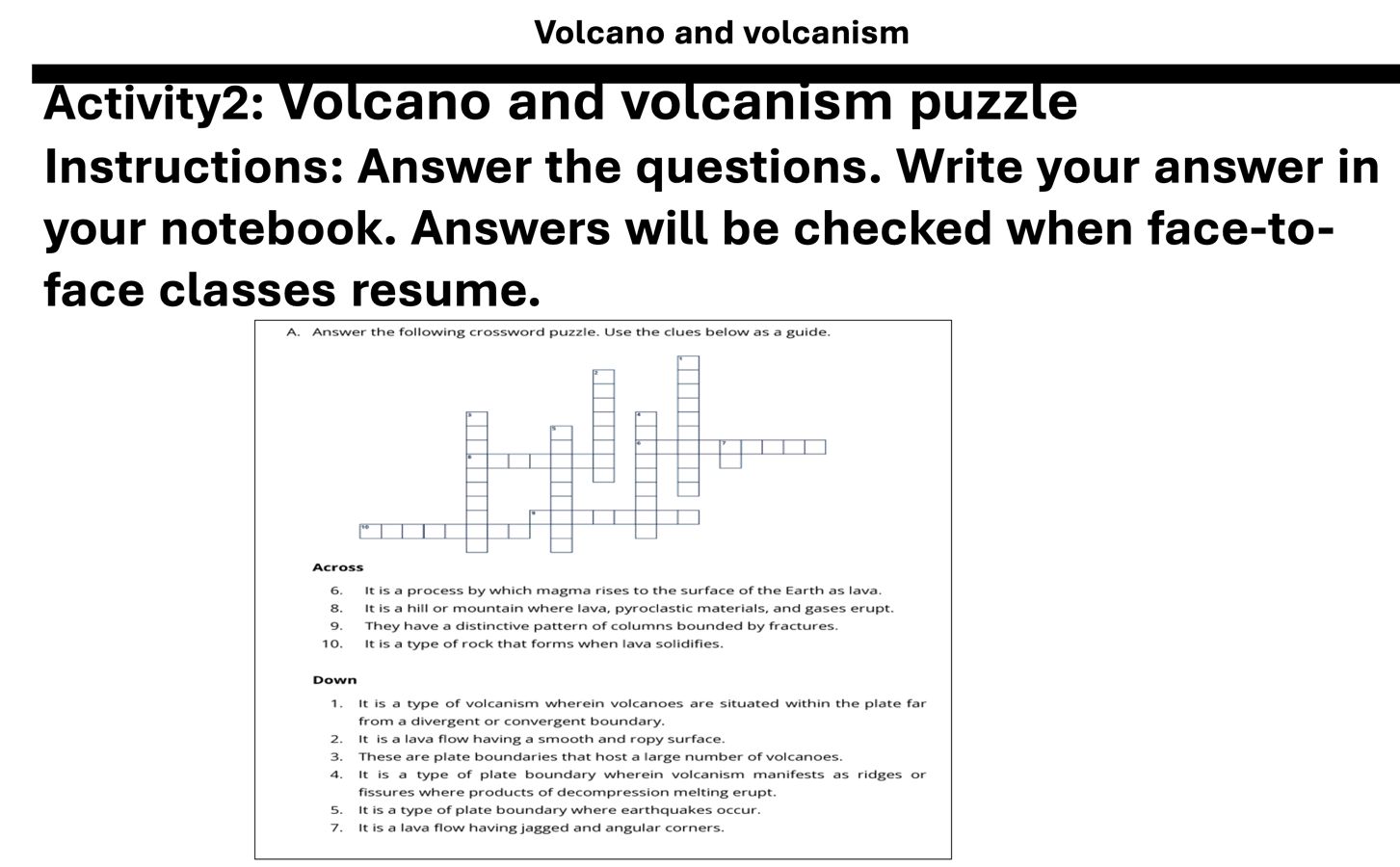 Activity2: Volcano and volcanism puzzle | StudyX