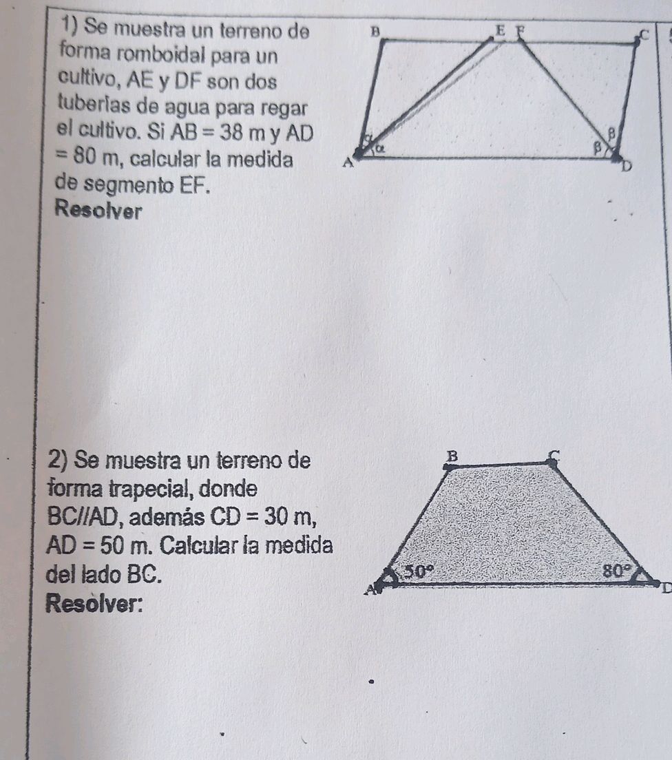 1) Se muestra un terreno de forma romboidal | StudyX