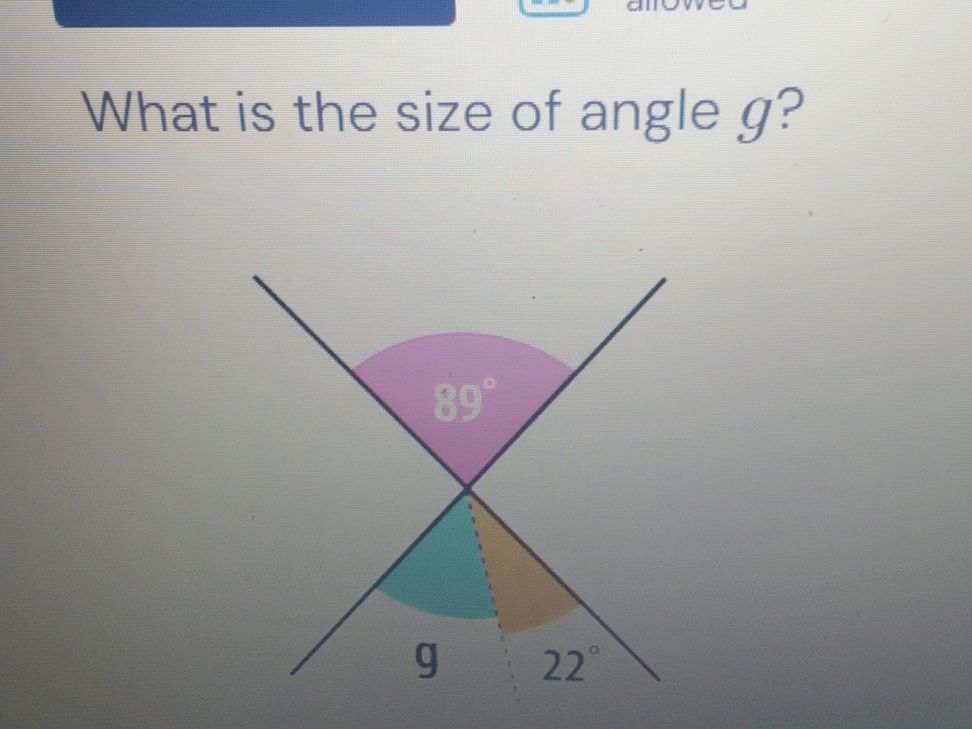 What is the size of angle g? In the diagram,