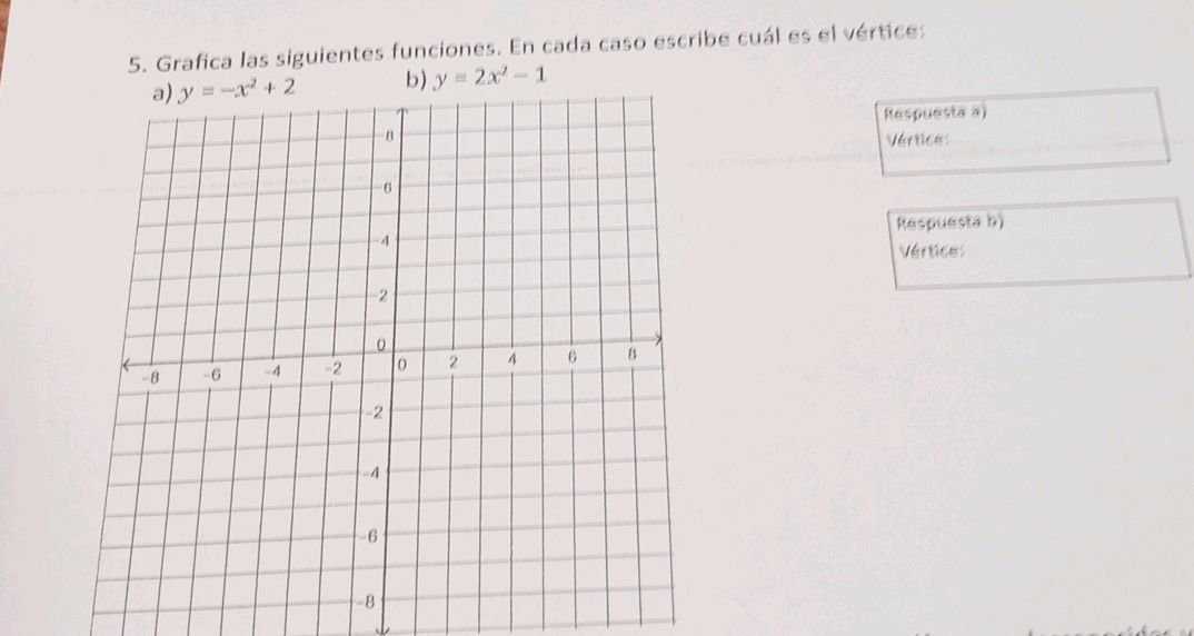 Grafica las siguientes funciones. En cada