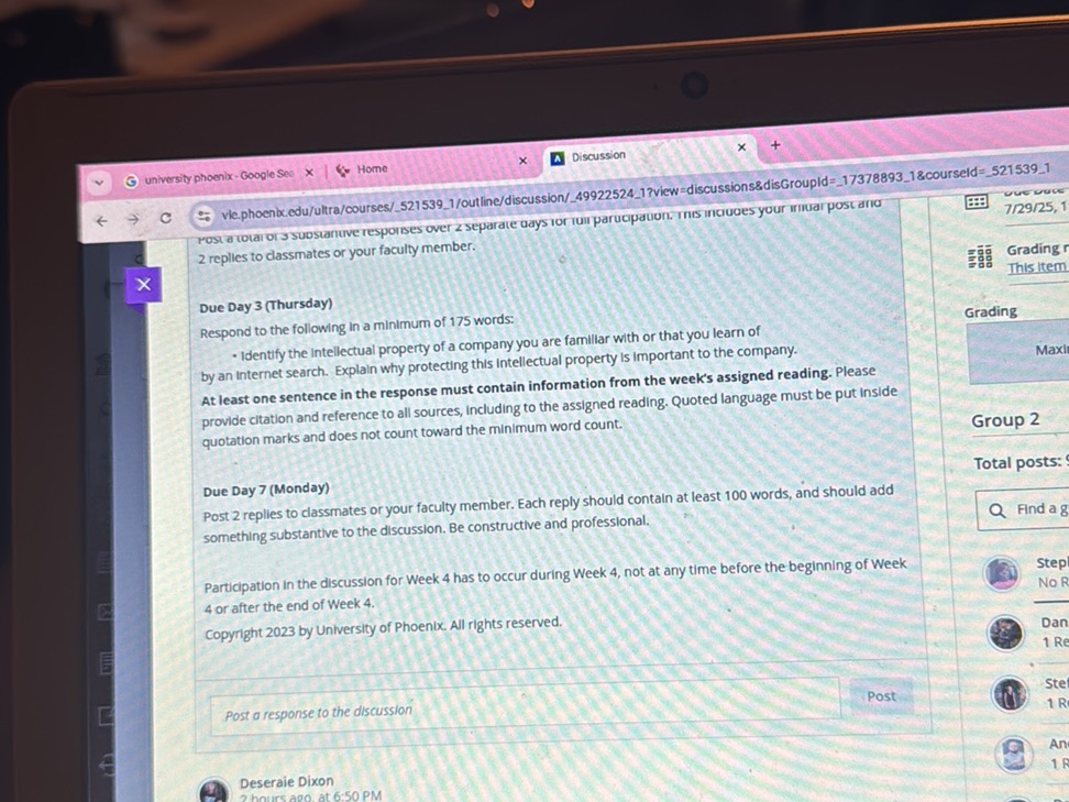 Due Day 3 (Thursday) Respond to the