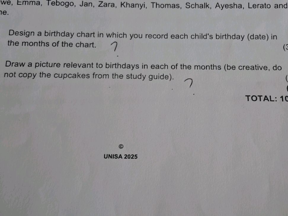 Design a birthday chart in which you record