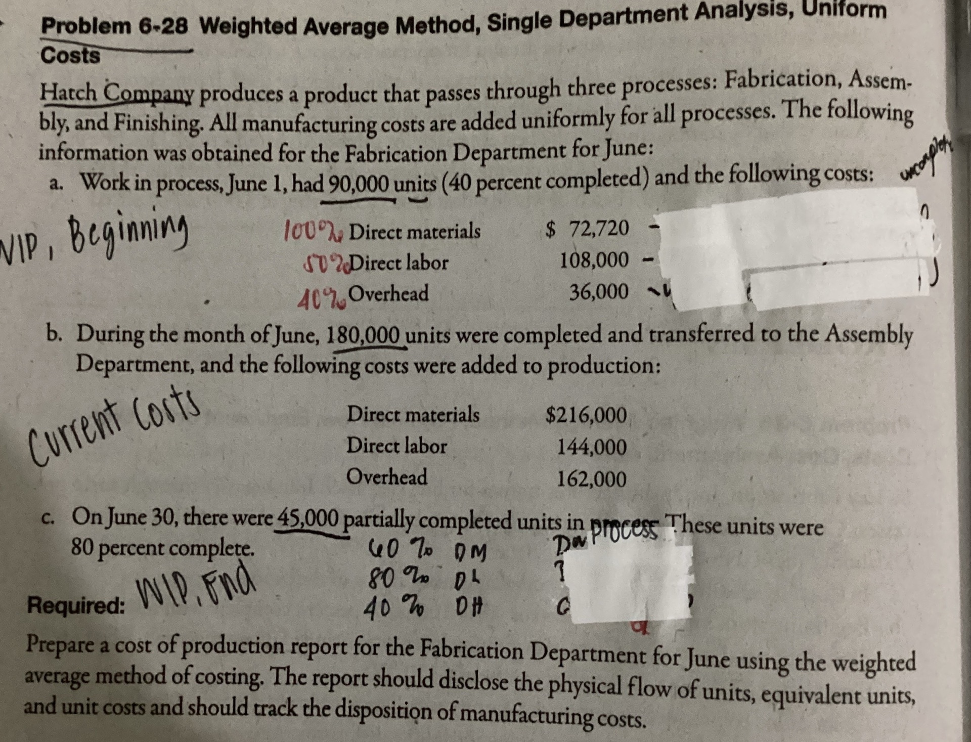 Weighted Average Method Question Problem 6-28 Weighted Average Method, Single | StudyX