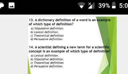 13. A dictionary definition of a word is an | StudyX