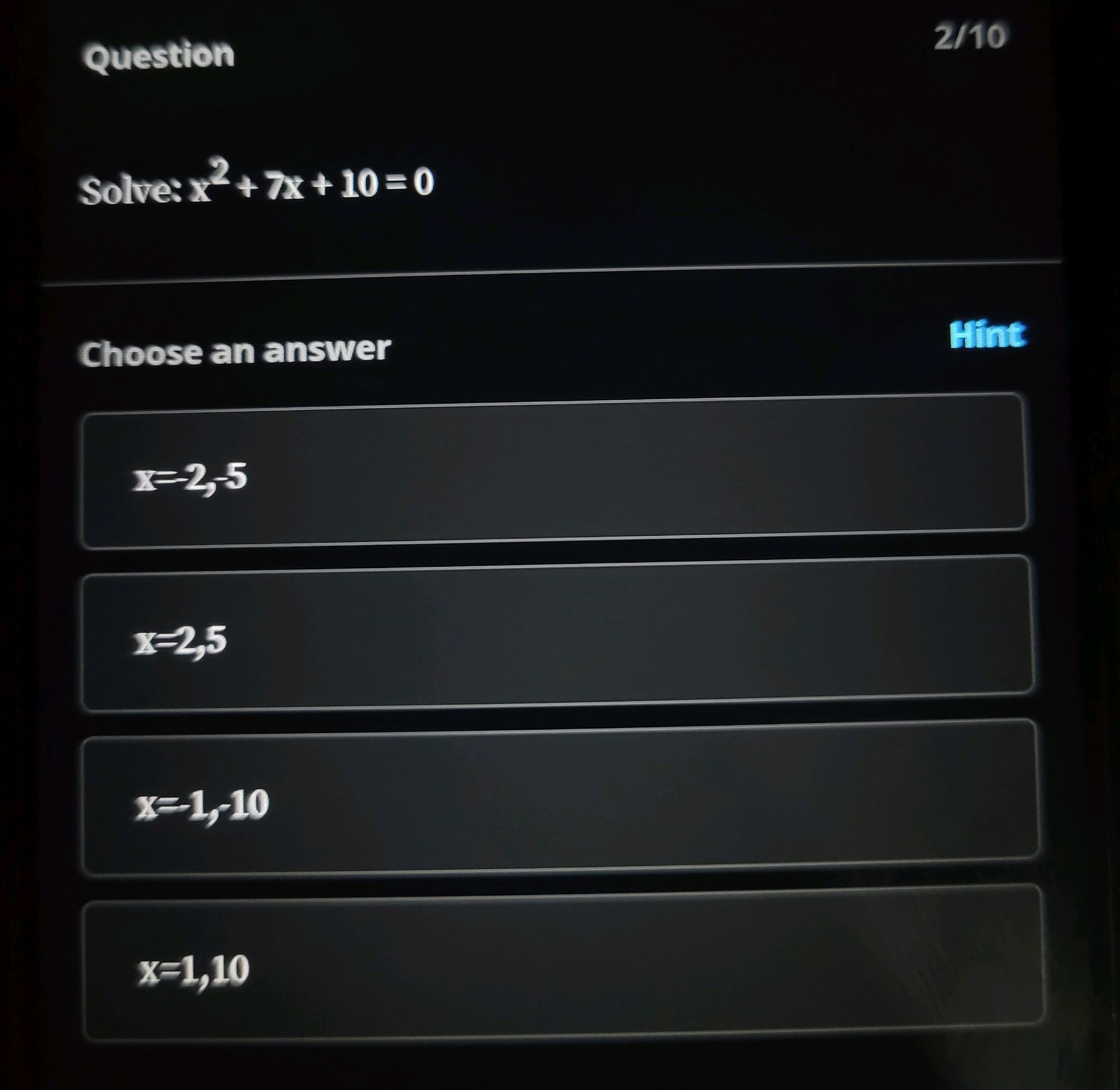x 2 7x 10 ka answer
