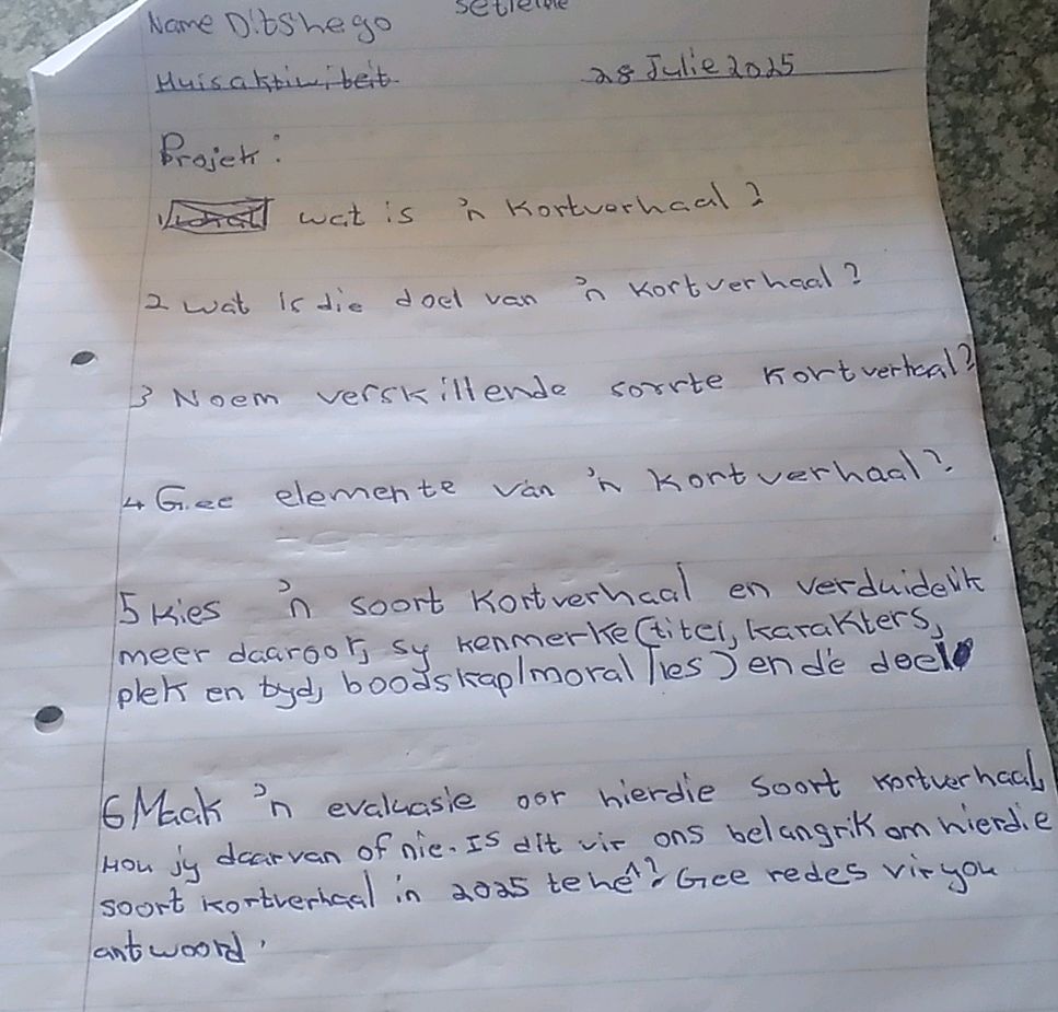 Verskillende Note Wat is 'n kortverhaal? 2. Wat is die doel