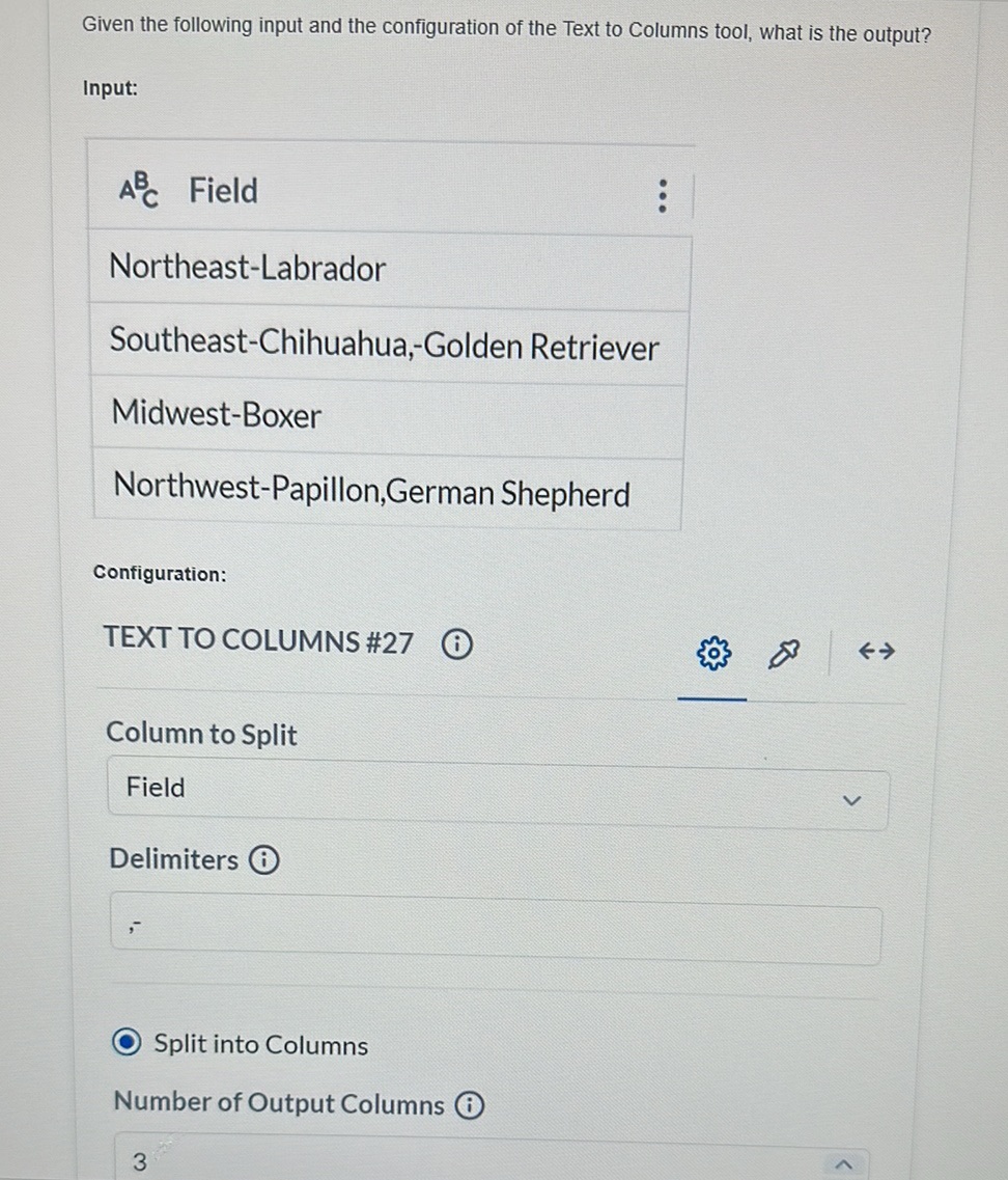 Output Column Given the following input and the