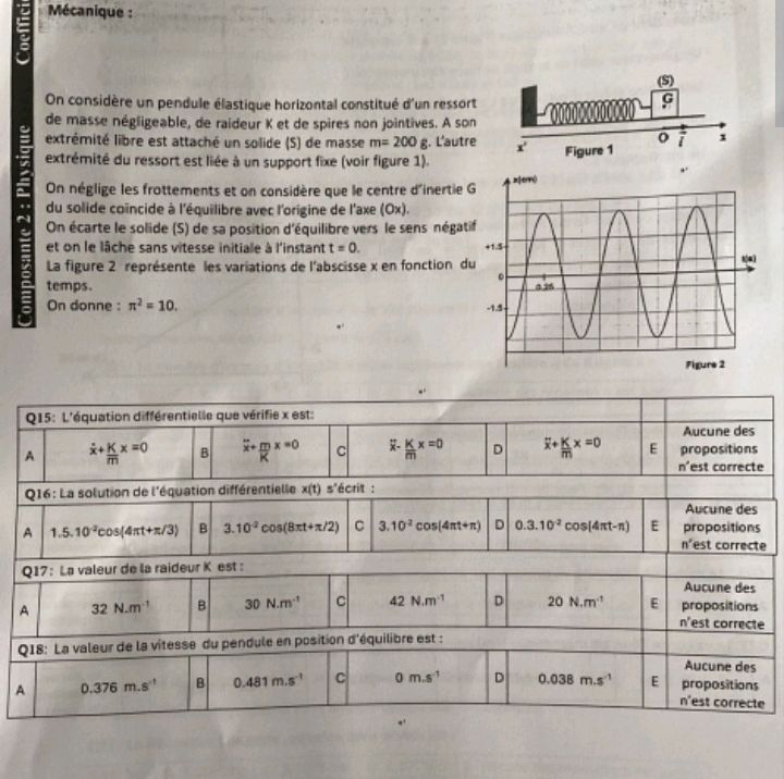 On considère un pendule élastique horizontal