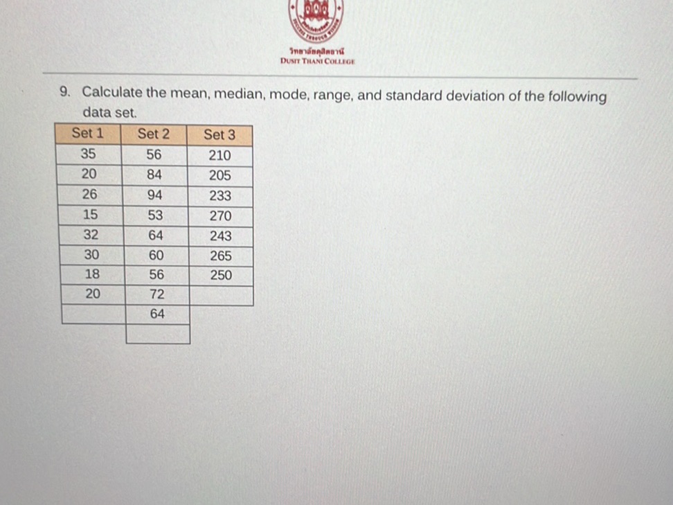 9. Calculate the mean, median, mode, range, | StudyX