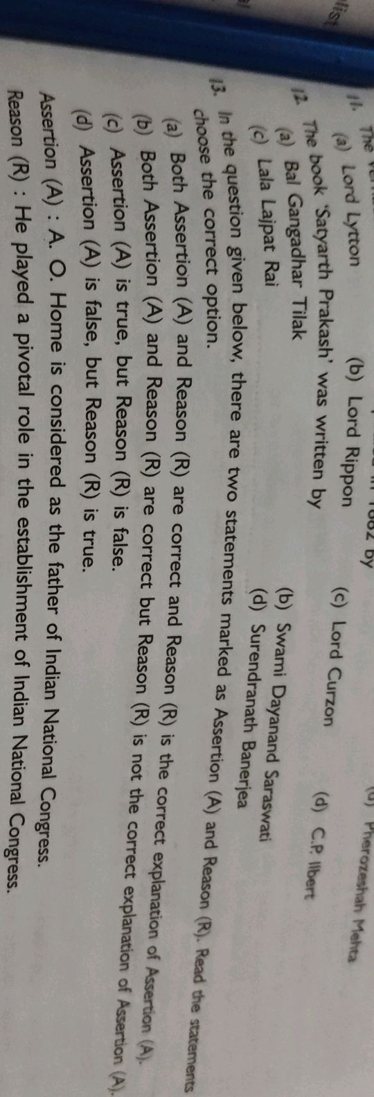11. The (a) Lord Lytton (b) Lord Rippon (c) | StudyX