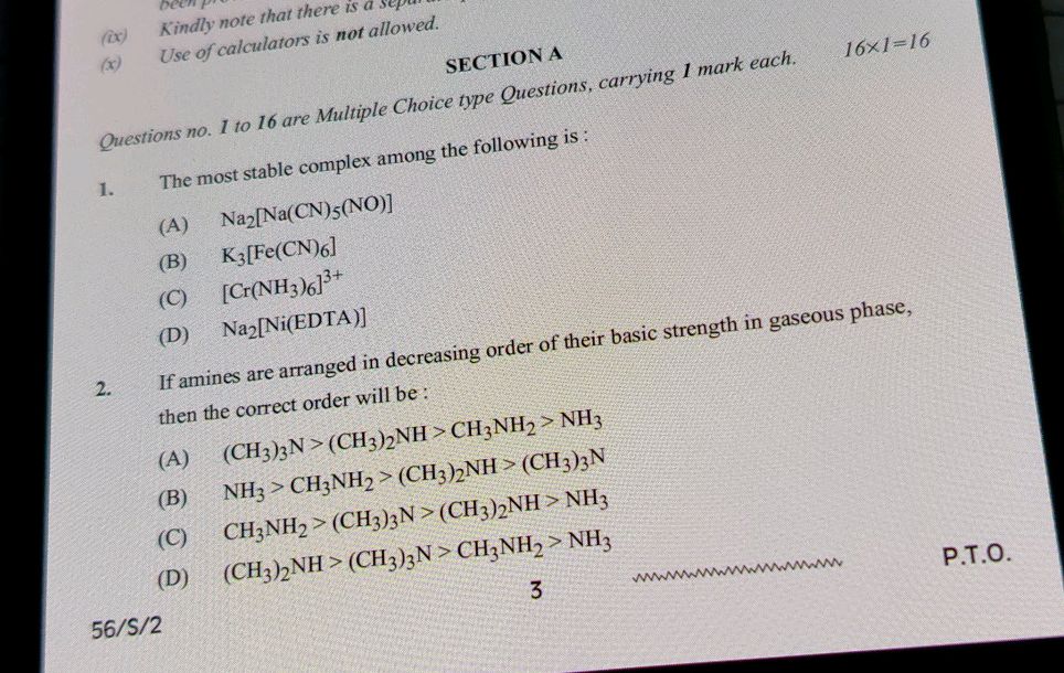 1. The most stable complex among the | StudyX